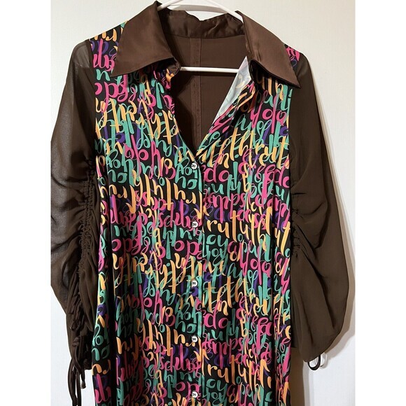 Lilac & Iris Italian Dress Vintage Inspired Abstract Button Front SIze Medium - Picture 1 of 15